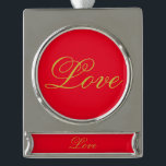 Adorno Con Rótulo Plateado Guión de color dorado amor rojo boda caligrafía<br><div class="desc">Puedes cambiar fácilmente las fuentes y los colores. También puedes agregar tu logotipo y la imagen de fondo como desees.</div>