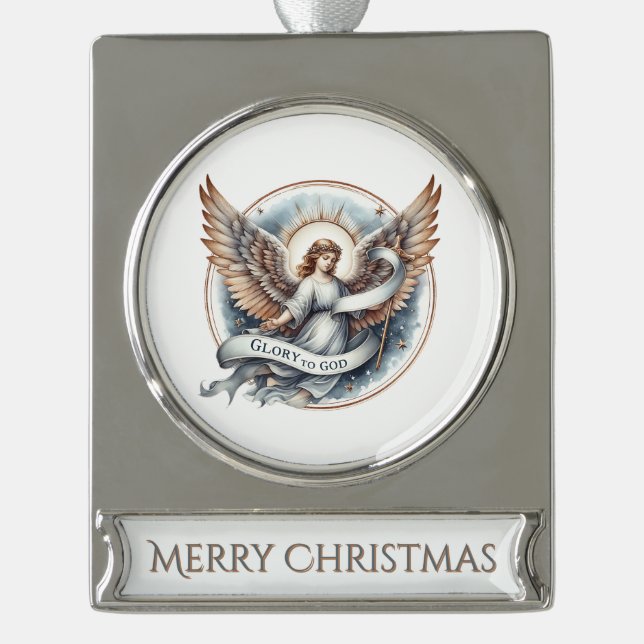 Adorno Con Rótulo Plateado Heavenly Herald – Faith-Inspired Christmas Banner (Anverso)