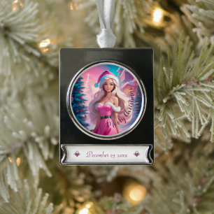Adorno Con Rótulo Plateado Hermoso Chica de Navidades rosados 01