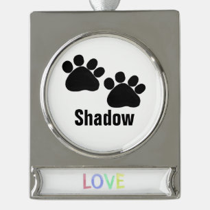 Adorno Con Rótulo Plateado Huellas de perro con nombre