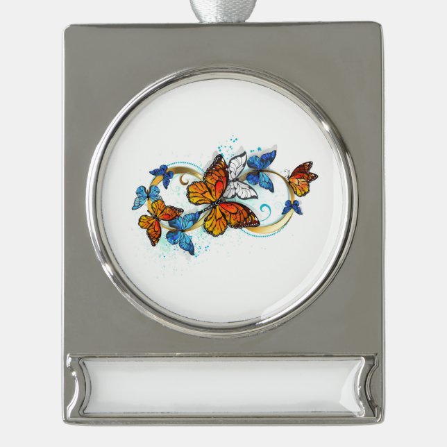 Adorno Con Rótulo Plateado Infinidad de Mariposas Monarca (Anverso)