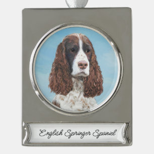Adorno Con Rótulo Plateado Inglés Springer Spaniel Pintura Original Perro Art