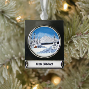 Adorno Con Rótulo Plateado Invierno de nieve