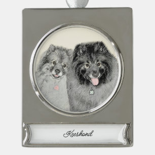 Adorno Con Rótulo Plateado Keeshond Graphics Keeshond Mom and Son Silver Plat