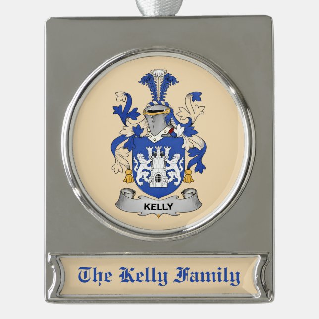 Adorno Con Rótulo Plateado Kelly Coat of Arms Ornament (Anverso)