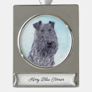 Adorno Con Rótulo Plateado Kerry Blue Terrier Pintura Cute Original Perro Art