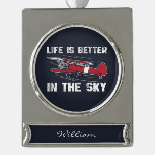 Adorno Con Rótulo Plateado La vida es mejor en los cielos piloto Navidad