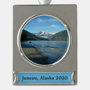 Adorno Con Rótulo Plateado Lago Mendenhall en el paisaje de Juneau Alaska