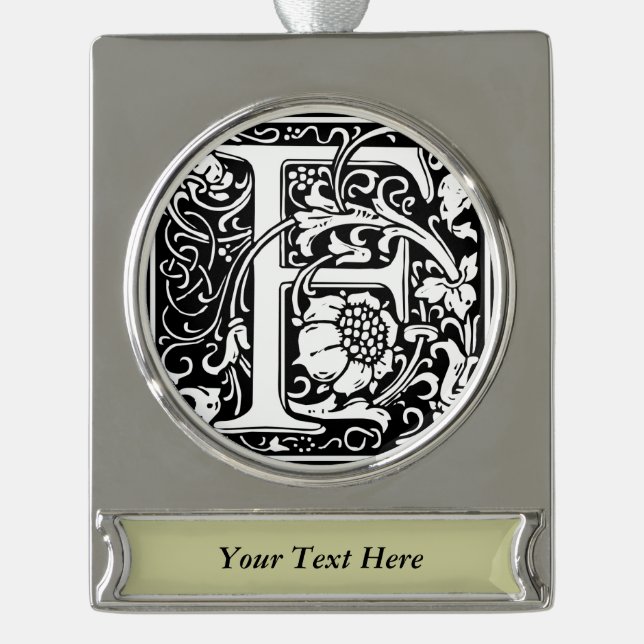 Adorno Con Rótulo Plateado Letra F Monograma medieval Art Nouveau (Anverso)