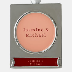 Adorno Con Rótulo Plateado Lindo Minimalista Rojo Profundo y Melocotón Nombre