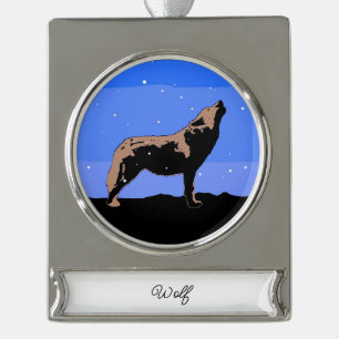Adorno Con Rótulo Plateado Lobo en invierno - Arte de vida silvestre original