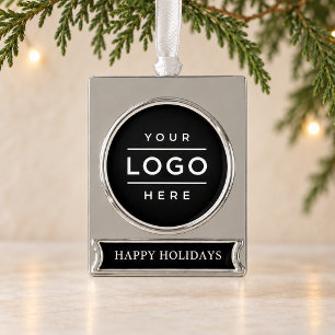 Adorno Con Rótulo Plateado Logotipo empresarial moderno Felices Fiestas