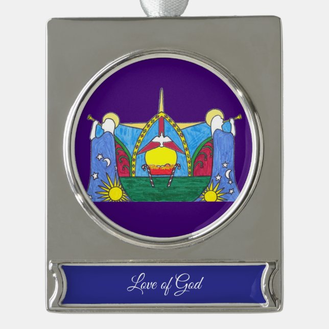 Adorno Con Rótulo Plateado Love of God Banner Ornament (Anverso)