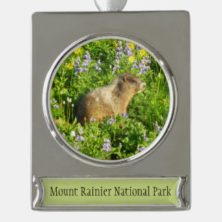 Adorno Con Rótulo Plateado Marmot en Mont Rainier Wildflowers