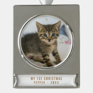 Adorno Con Rótulo Plateado Mi primer Navidad foto de gato Keepsake