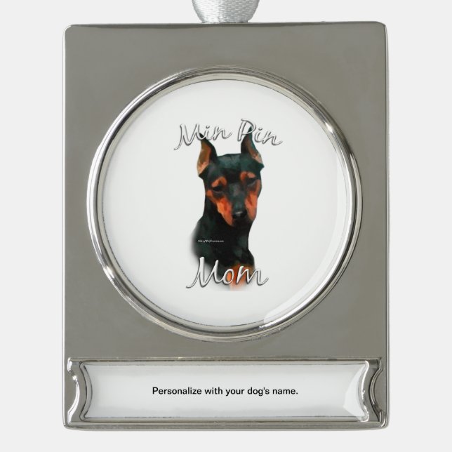 Adorno Con Rótulo Plateado Miniatura Pinscher (blk) Mamá 2 (Anverso)