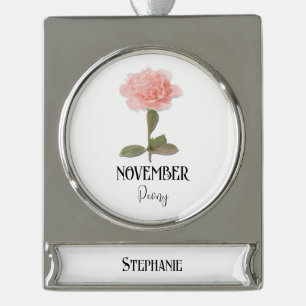 Adorno Con Rótulo Plateado Nacimiento Flor NOVIEMBRE Cumpleaños Peony Pink