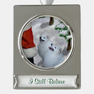 Adorno Con Rótulo Plateado Navidad americano del perro esquimal personalizado