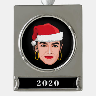 Adorno Con Rótulo Plateado Navidad de Alexandria Ocasio-Cortez (AOC)