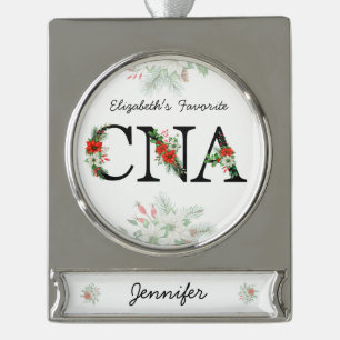 Adorno Con Rótulo Plateado Navidad Floral Roja Personalizada Favorita CNA