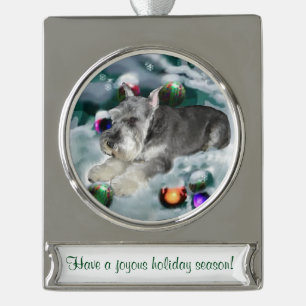 Adorno Con Rótulo Plateado Navidad personalizado del Schnauzer miniatura