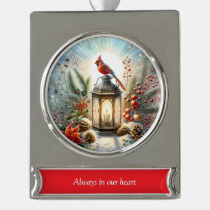 Adorno Con Rótulo Plateado Navidades Cardinal Lantern