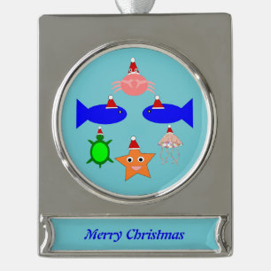 Adorno Con Rótulo Plateado Navidades Criaturas marinas personalizadas