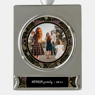 Adorno Con Rótulo Plateado Navidades de arte de una línea rosada festiva Foto