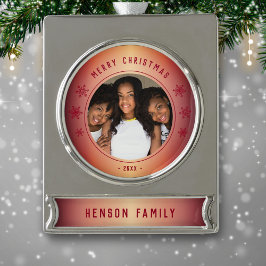 Adorno Con Rótulo Plateado Navidades de fotografía de la familia Metálica del