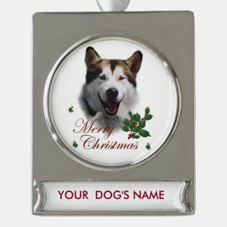 Adorno Con Rótulo Plateado Navidades de Malamute de Alaska personalizados