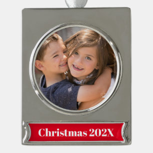 Adorno Con Rótulo Plateado Navidades fotográficos personalizados