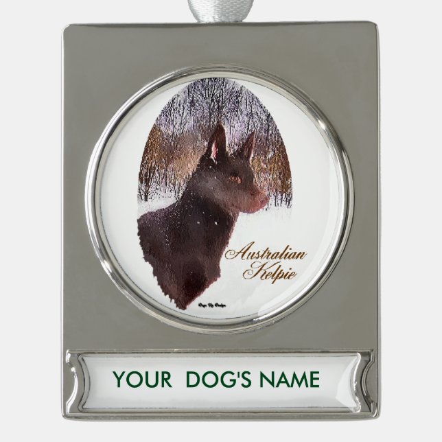 Adorno Con Rótulo Plateado Navidades Kelpie australianos personalizados (Anverso)