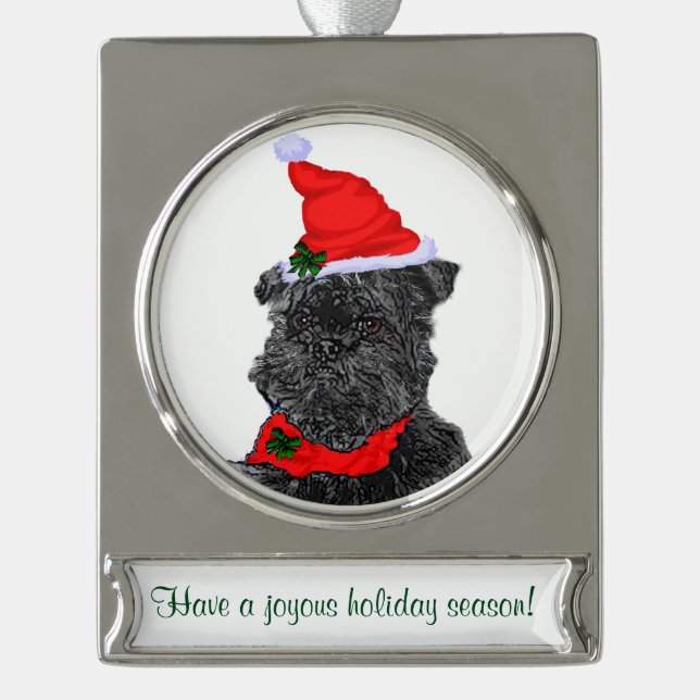 Adorno Con Rótulo Plateado Navidades personalizados de Affepinscher (Anverso)