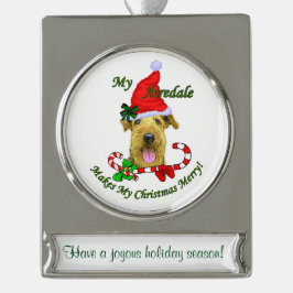 Adorno Con Rótulo Plateado Navidades personalizados de Airedale Terrier