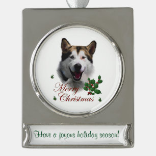 Adorno Con Rótulo Plateado Navidades personalizados de Alaskan Malamute