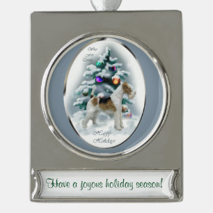 Adorno Con Rótulo Plateado Navidades personalizados de Fox Terrier