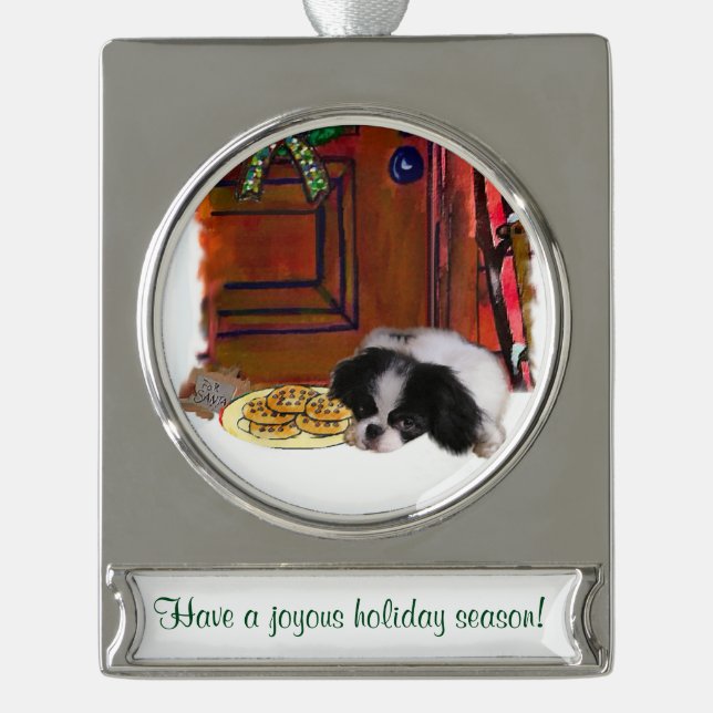 Adorno Con Rótulo Plateado Navidades personalizados de la China japonesa (Anverso)