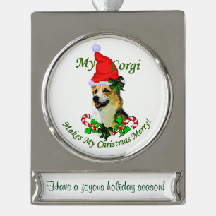 Adorno Con Rótulo Plateado Navidades personalizados de Pembroke Welsh Corgi