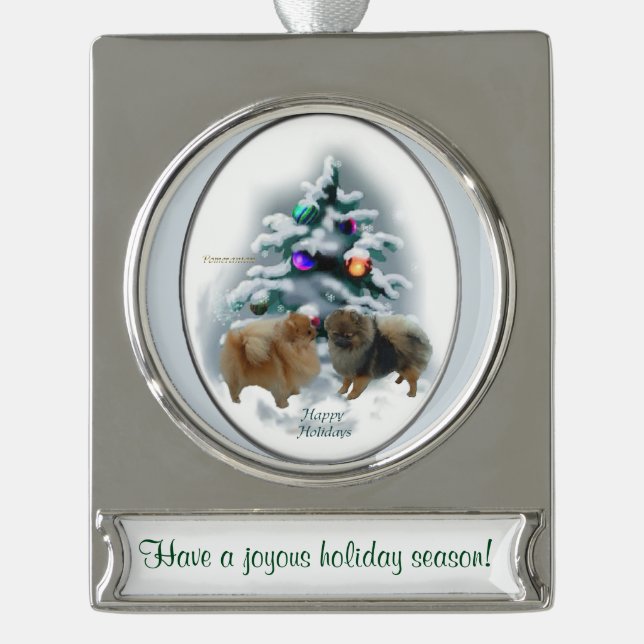 Adorno Con Rótulo Plateado Navidades personalizados de Pomerania (Anverso)