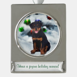 Adorno Con Rótulo Plateado Navidades personalizados de Rottweiler