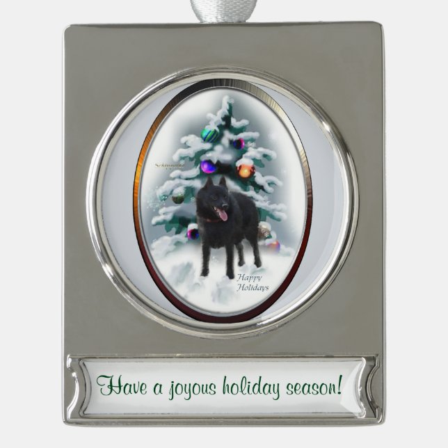 Adorno Con Rótulo Plateado Navidades personalizados de Schipperke (Anverso)