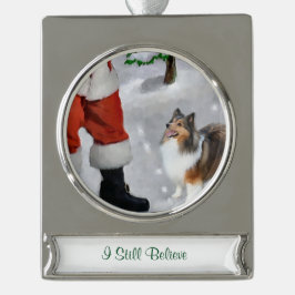 Adorno Con Rótulo Plateado Navidades personalizados de Shetland Sheepdog