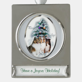 Adorno Con Rótulo Plateado Navidades personalizados de Shetland Sheepdog