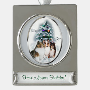 Adorno Con Rótulo Plateado Navidades personalizados de Shetland Sheepdog