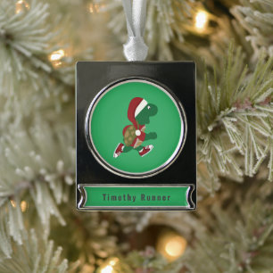 Adorno Con Rótulo Plateado Navidades Santa Running Turtle