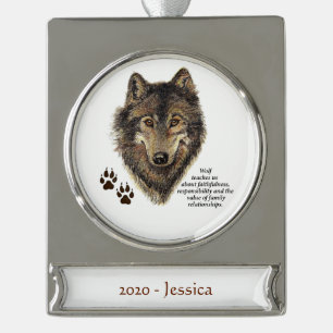 Adorno Con Rótulo Plateado Nombre personalizado Wolf Totem Animal Spirit Guid