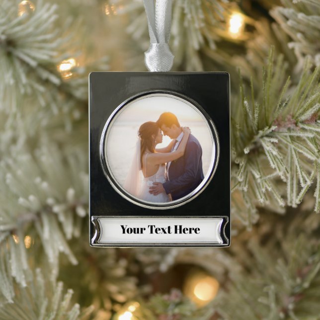 Adorno Con Rótulo Plateado ¡NUEVO! Banner Ornament - Personalizado de tono pl (Árbol)