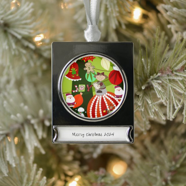 Adorno Con Rótulo Plateado Ornamento de banner (Árbol)