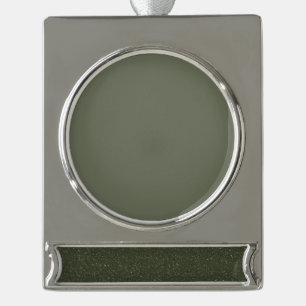 Adorno Con Rótulo Plateado Ornamento de banner verde Matte & Purpurina Moss
