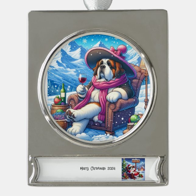 Adorno Con Rótulo Plateado Ornamento de Navidad (Anverso)